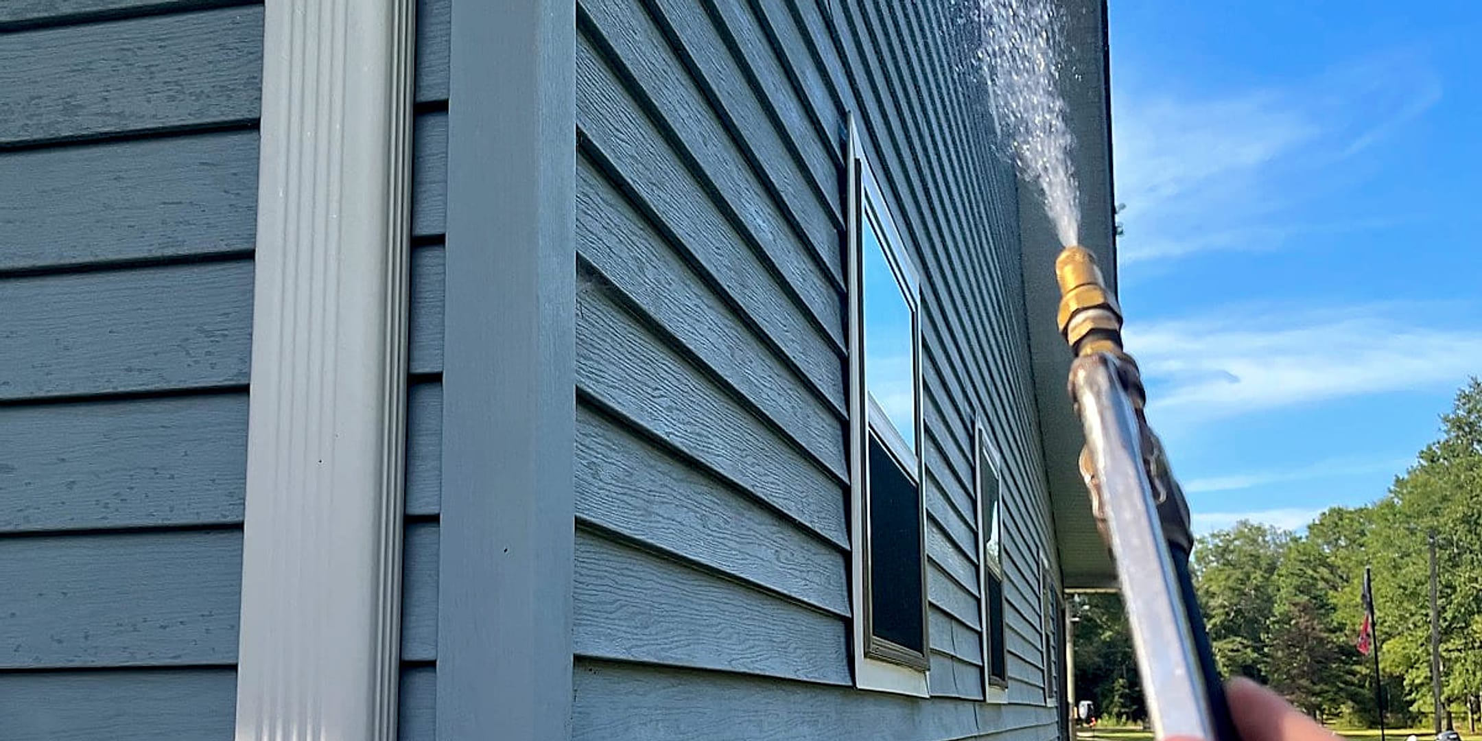 Treating along the eave line on the outside of a home