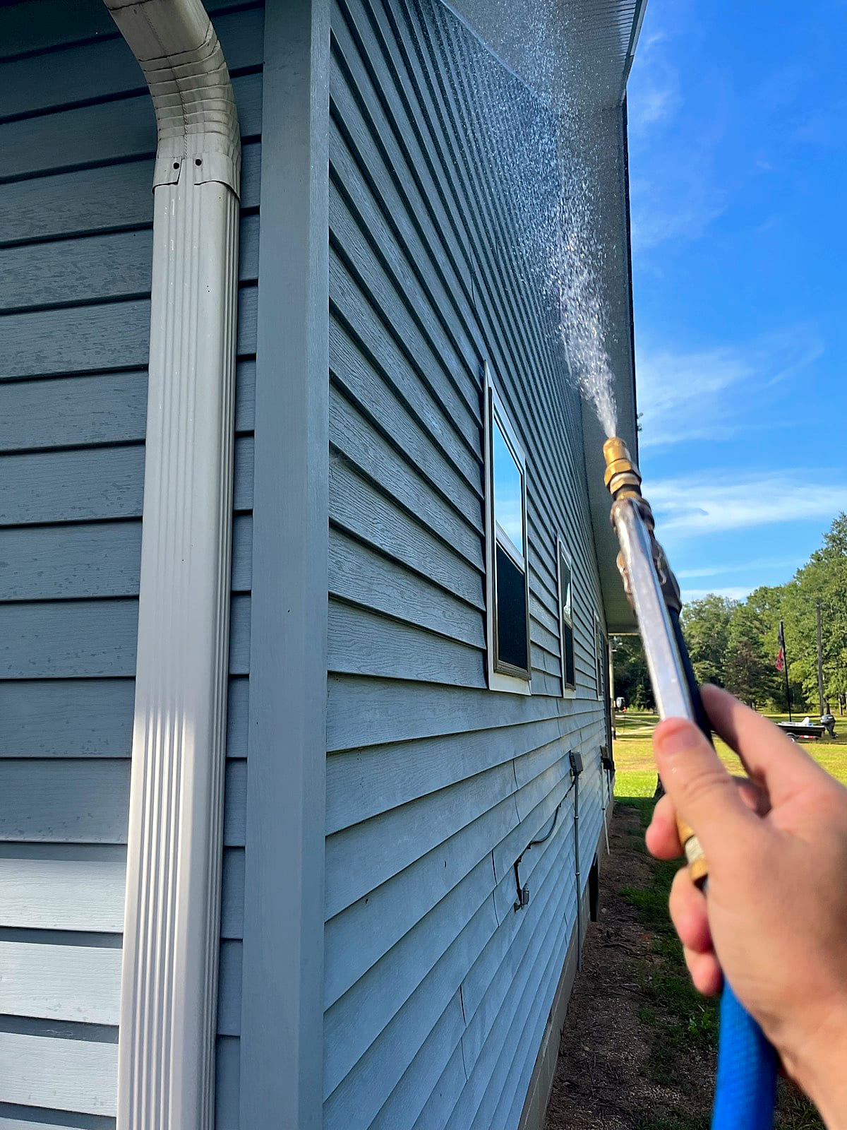Treating along the eave line on the outside of a home